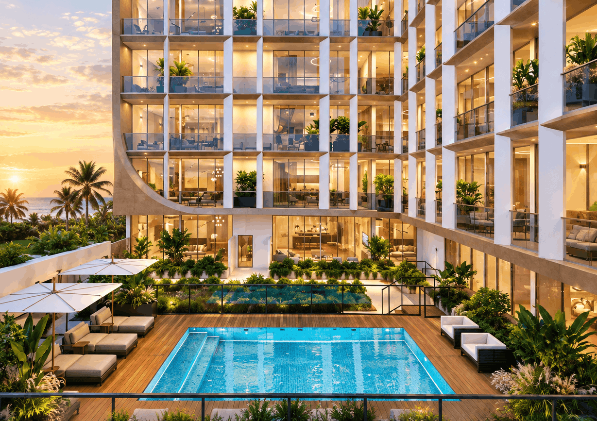 Swimming pool and lounge deck at Marwa Views apartments JVT
